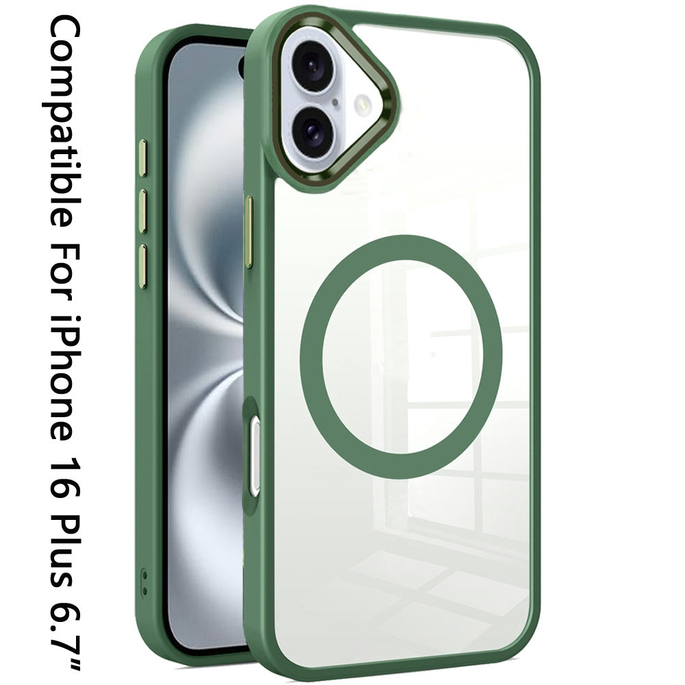 For Apple iPhone 16 Plus (6.7") MagSafe Compatible Transparent Greatest Clear Acrylic with Color Frame Thick Hybrid TPU Hard Case Cover