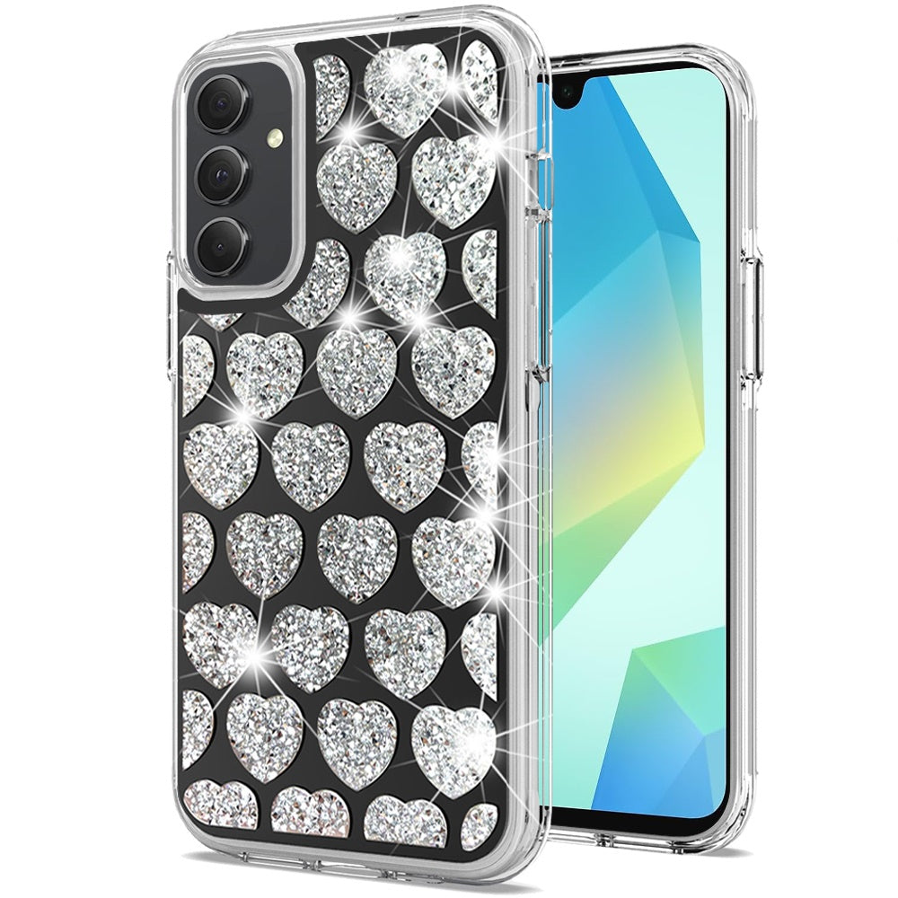 For Samsung Galaxy A16 5G Sparkly 3D Design Diamond Shockproof Protective Bling Glitter Rhinestone Hybrid Skin PC + TPU Case Cover