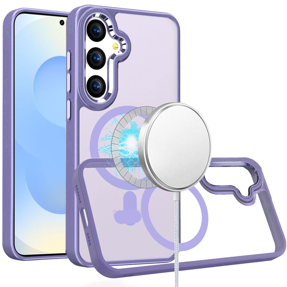 For Samsung Galaxy S25+ /S25 Plus /S24+ Plus MagSafe Compatible Transparent Greatest Clear Acrylic with Color Frame Thick Hybrid TPU Hard Case Cover