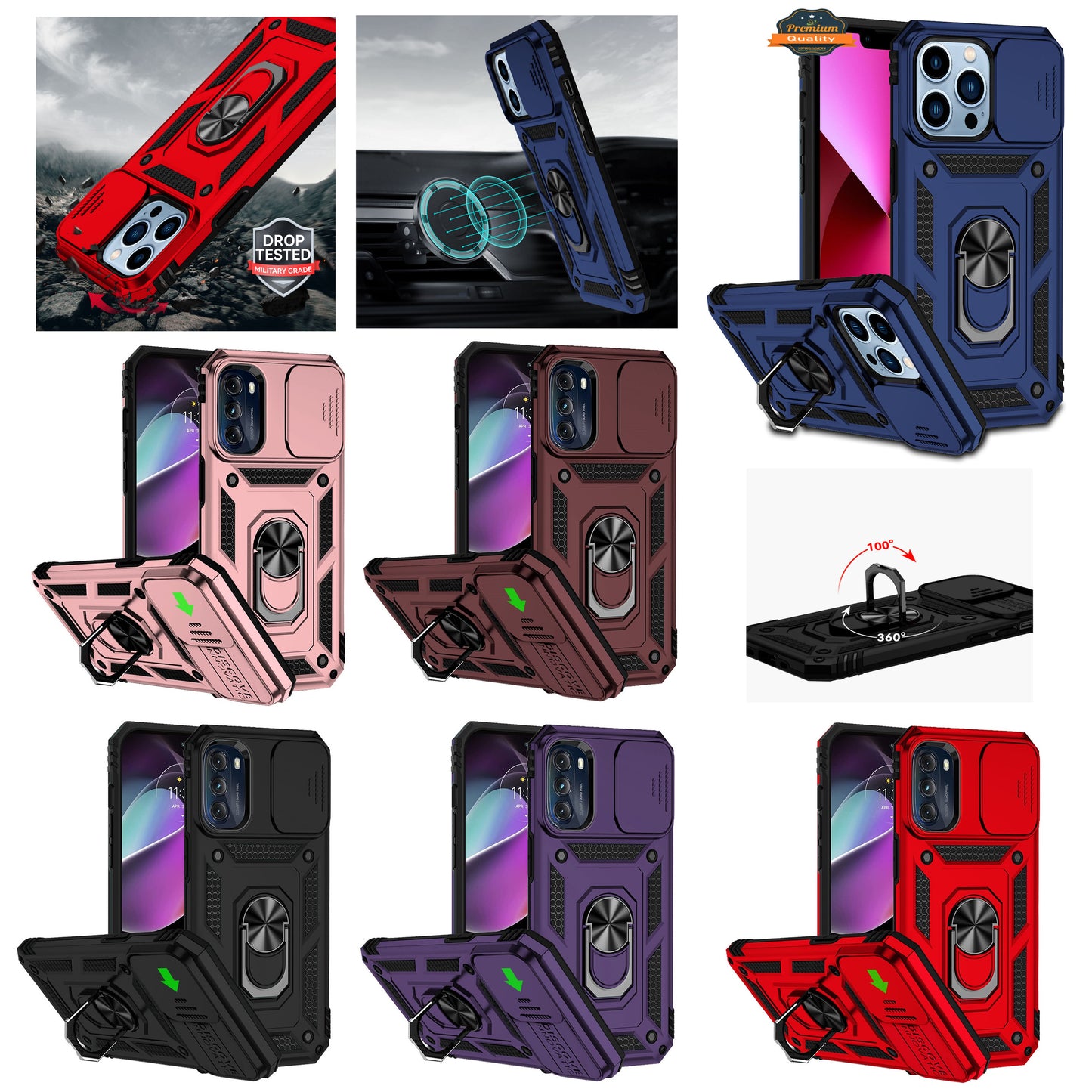 For Samsung Galaxy A06 Hybrid Shockproof Edge Bumper with Stand, Camera Lens Protection & 360° Rotate Ring Kickstand Case Cover