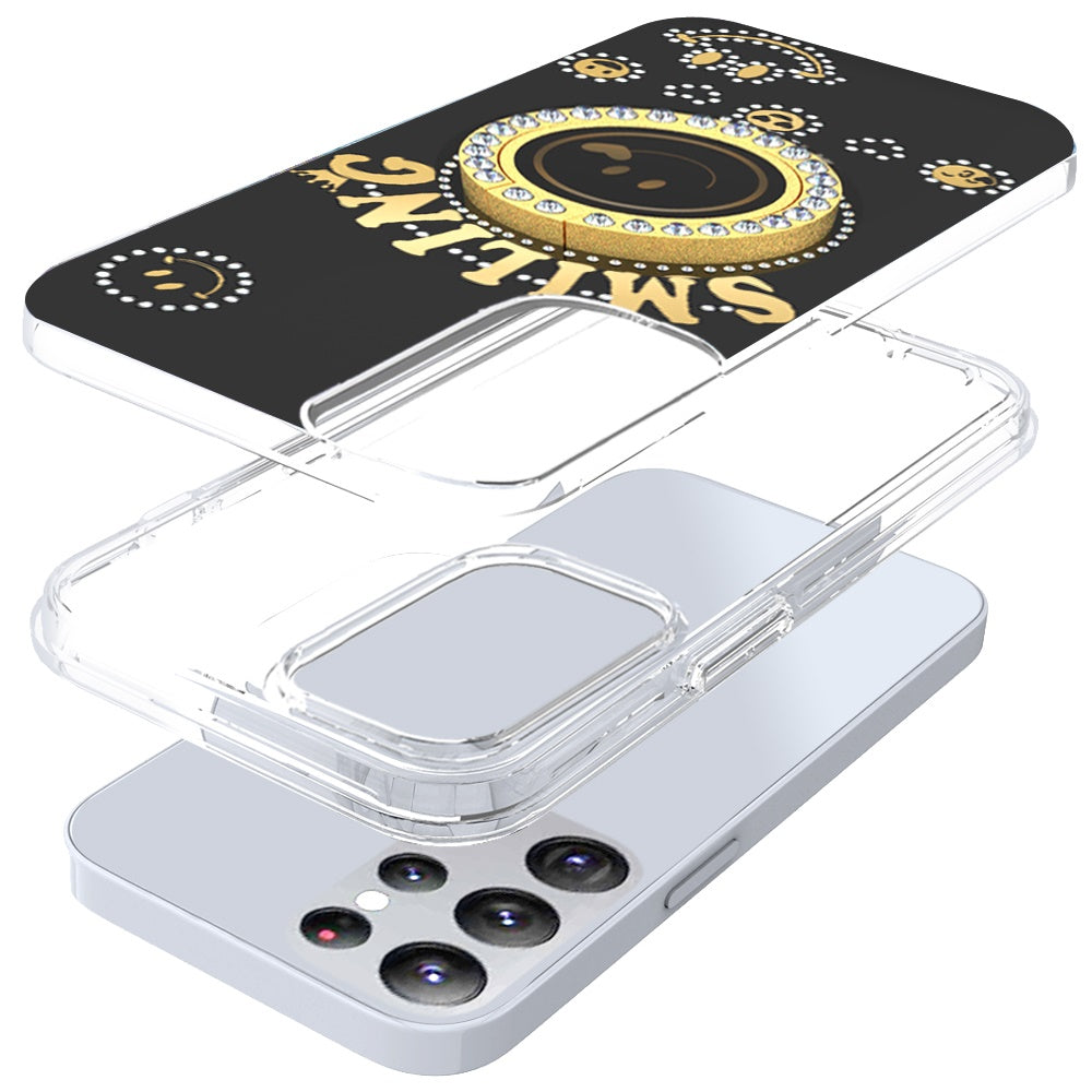 For Samsung Galaxy A16 5G Smiling Glitter Ornament Bling Sparkle with Ring Stand Hybrid Slim TPU + Hard Back Shell Case Cover