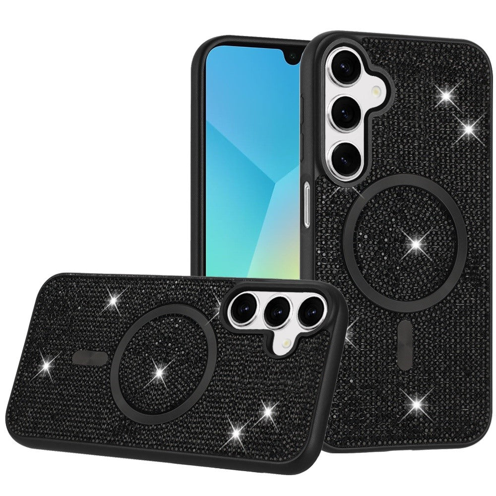 For Samsung Galaxy A16 5G Sparkly Diamond Bling Case Rhinestone Skin Hybrid with Magnetic Circle, MagSafe Compatible Case Cover