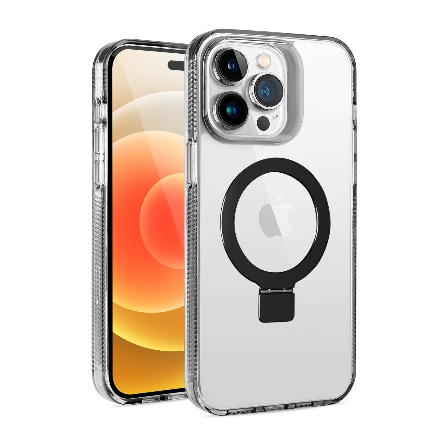 For Apple iPhone 16 Plus (6.7") Transparent HQ Magnetic Ring Circle Stand with MagSafe Compatible Hybrid Dotted Edged Case Cover