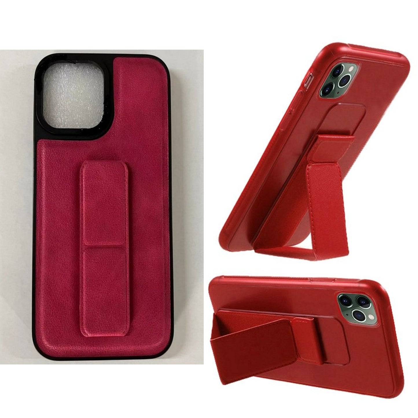 For Apple iPhone 15 Pro (6.1") PU Leather Back Foldable Kickstand Hand Strap Stand Hybrid Heavy Duty Shockproof Phone Case Cover