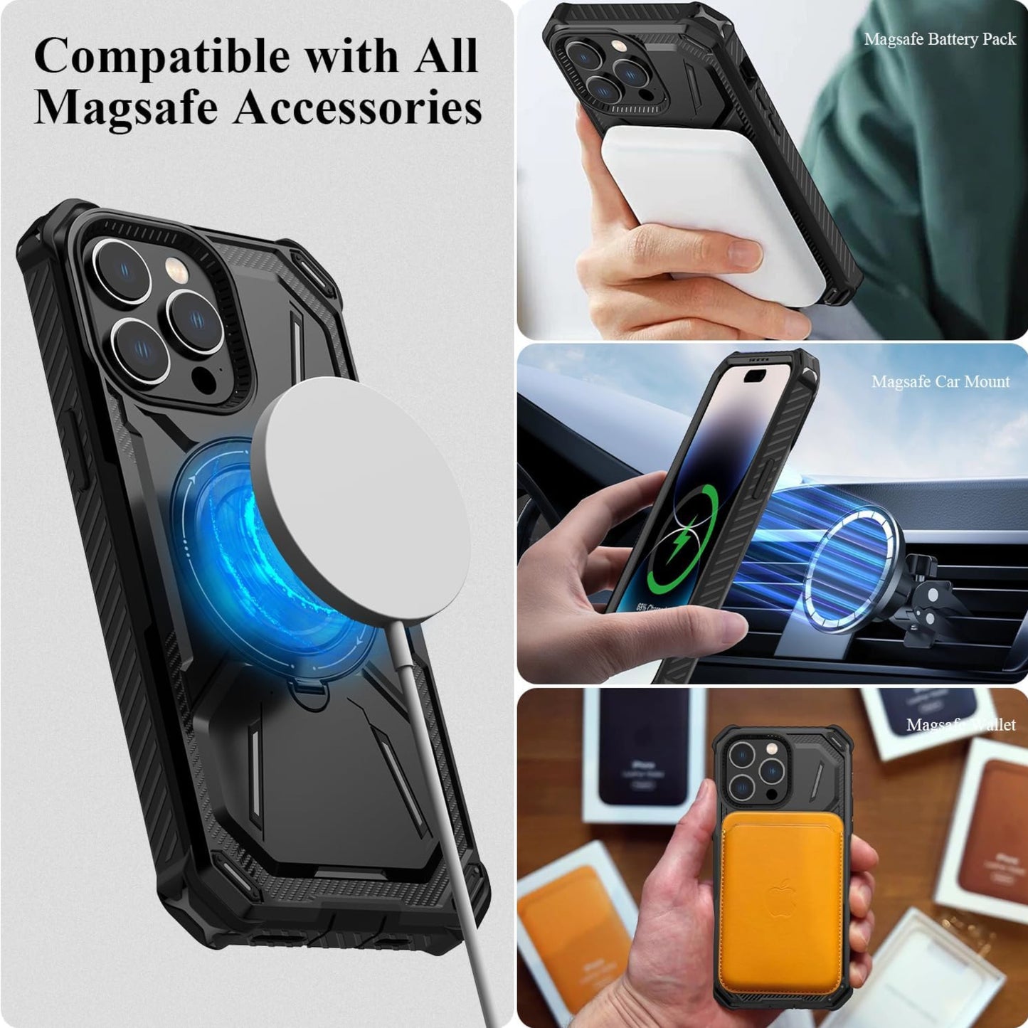 For Apple iPhone 15 Pro Max (6.7") Hybrid Invisible Stand Compatible with Magsafe 360° Ring Kickstand Shockproof Phone Case Cover