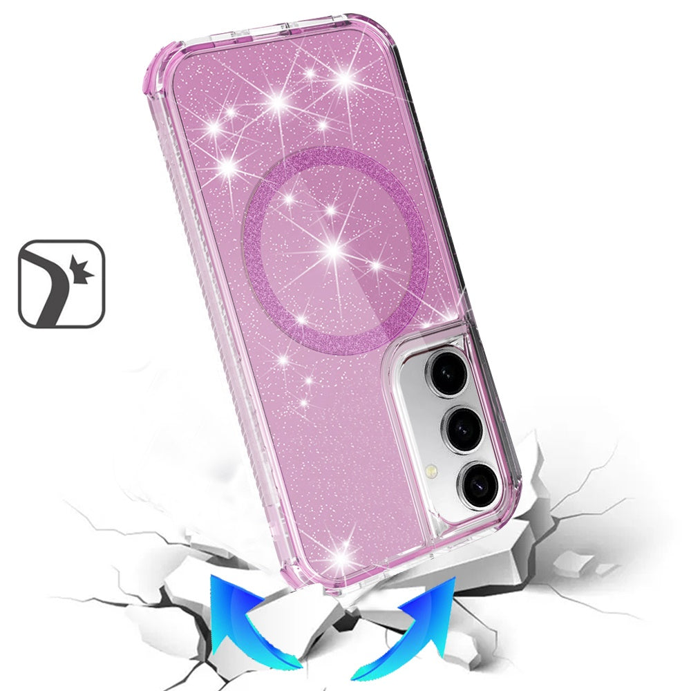 For Samsung Galaxy S25+ /S25 Plus /S24+ Plus Magnetic Circle Compatible with Magsafe, Bling Glitter Sparkle 3-in-1 Hybrid Shockproof TPU Bumper Case Cover
