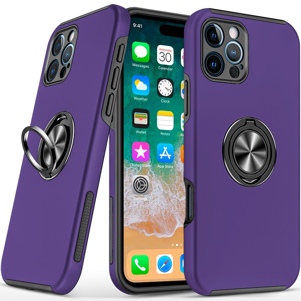 For Apple iPhone 16 (6.1") Hybrid Slim Kickstand with Metal Invisible Ring Stand Holder Fit Magnetic Car Mount Shockproof Case Cover