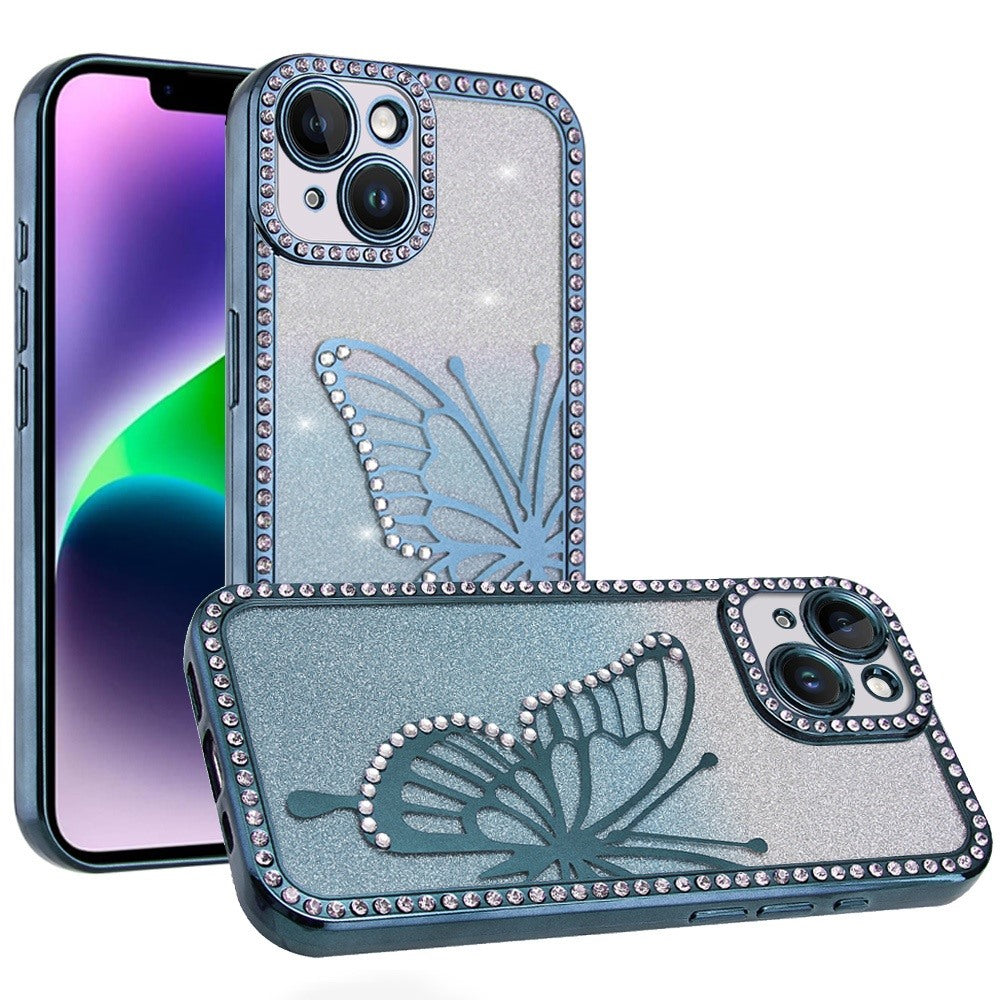 For Apple iPhone 11 Butterfly Glitter Diamond Shimmer Hybrid Slim & Stylish Electroplated Sparkly Bling Shockproof TPU Protective Case Cover