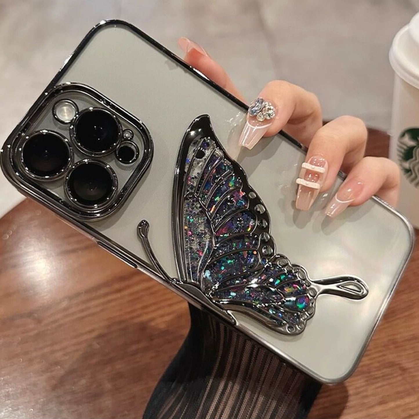 For Samsung Galaxy A16 Glitter 3D Butterfly Bling Case, Chrome Electroplate Sparkle Liquid Flowing Plating Hybrid Bumper Case Cover