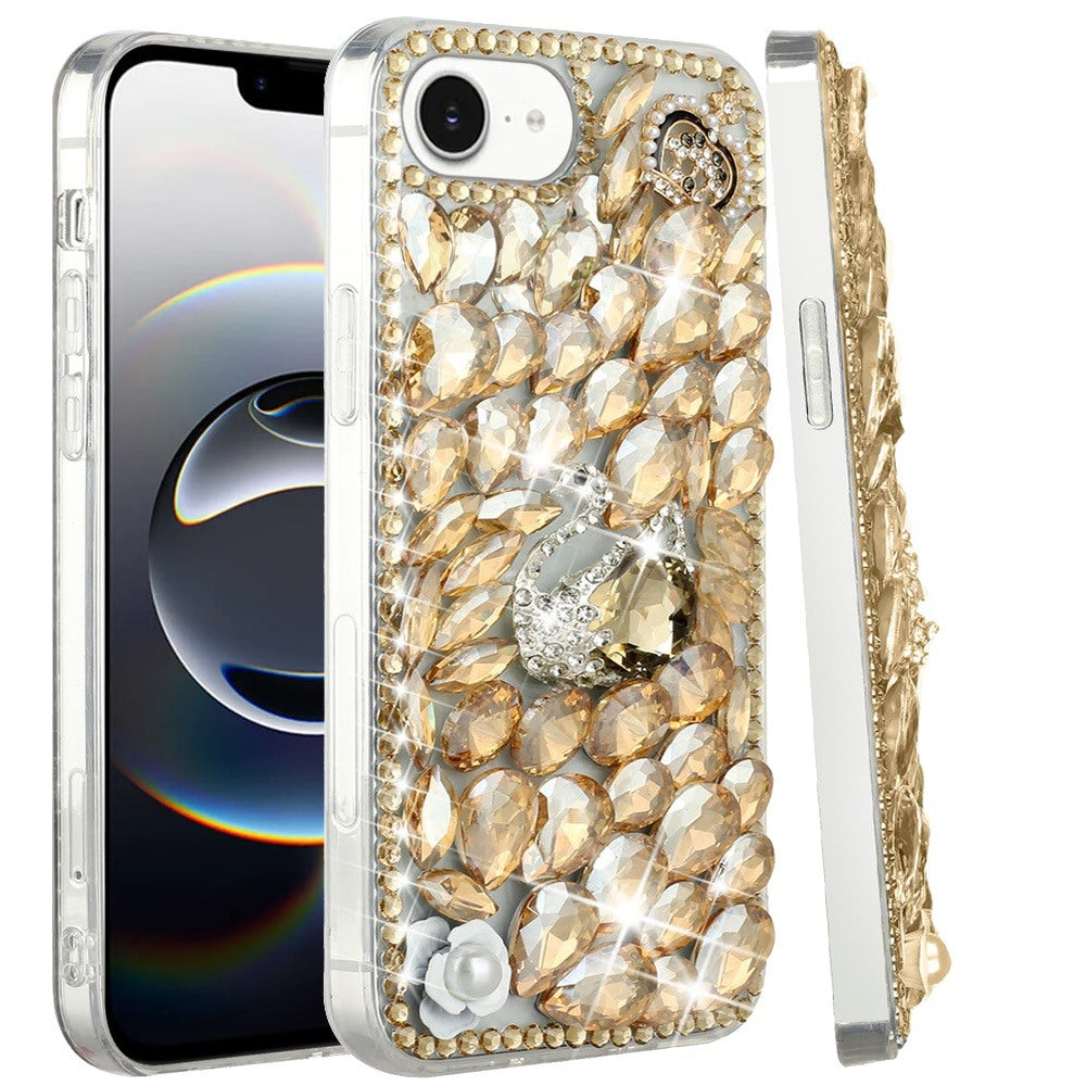 For Apple iPhone 16e (E edition) Bling Crystal 3D Full Diamonds Luxury Sparkle Rhinestone Hybrid Protective Case Cover