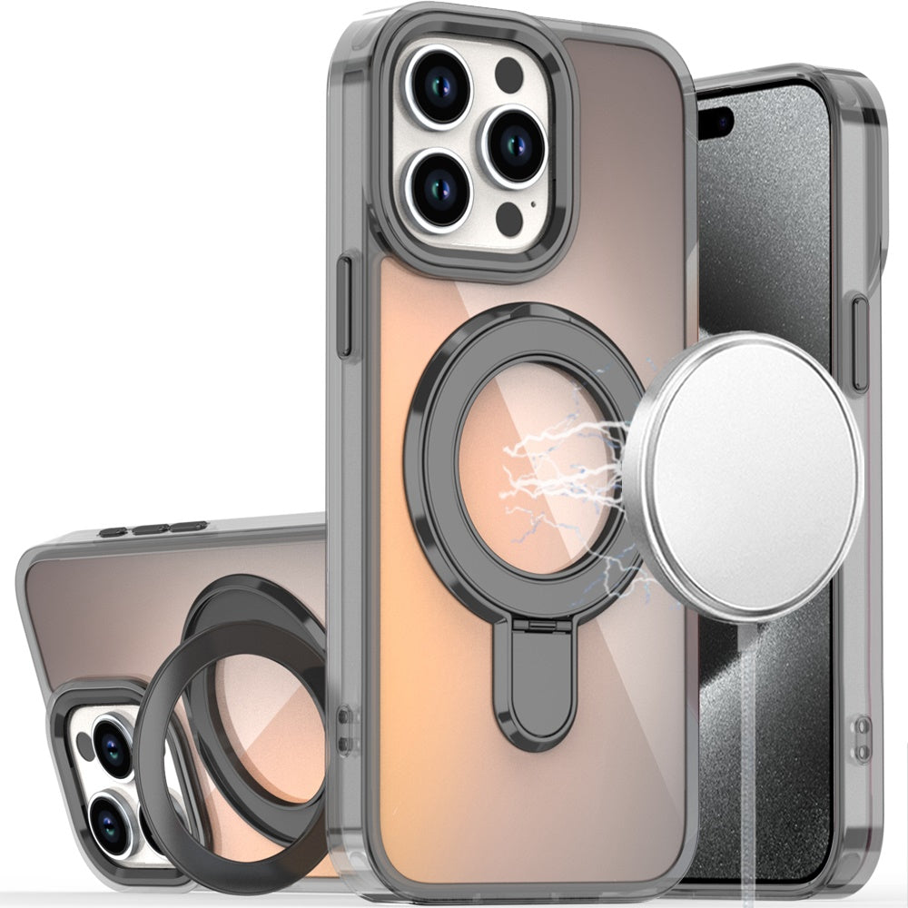 For Samsung Galaxy S25 Ultra Chrome Hybrid with Rotating Magnetic Circle Ring Stand, Slim Shockproof Hybrid Case Cover