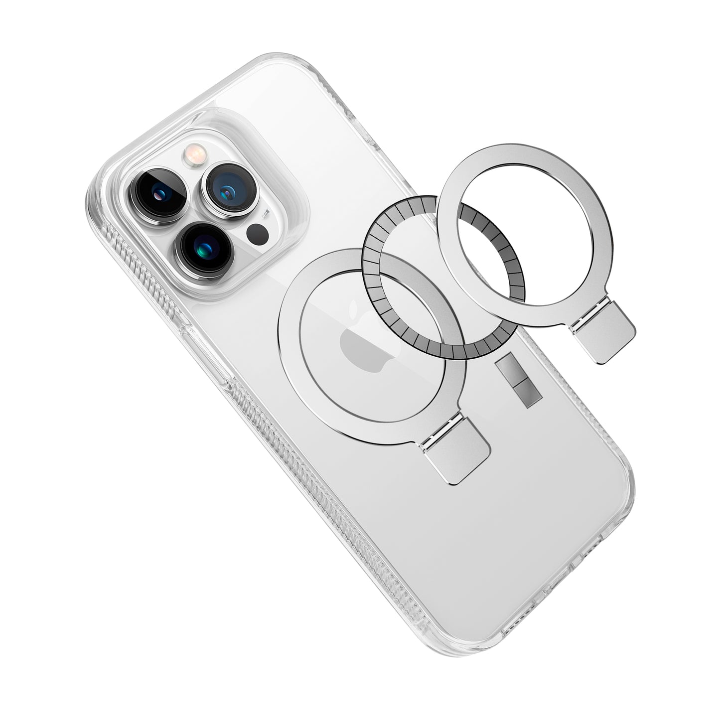 For Apple iPhone 16 Plus (6.7") Transparent HQ Magnetic Ring Circle Stand with MagSafe Compatible Hybrid Dotted Edged Case Cover Clear