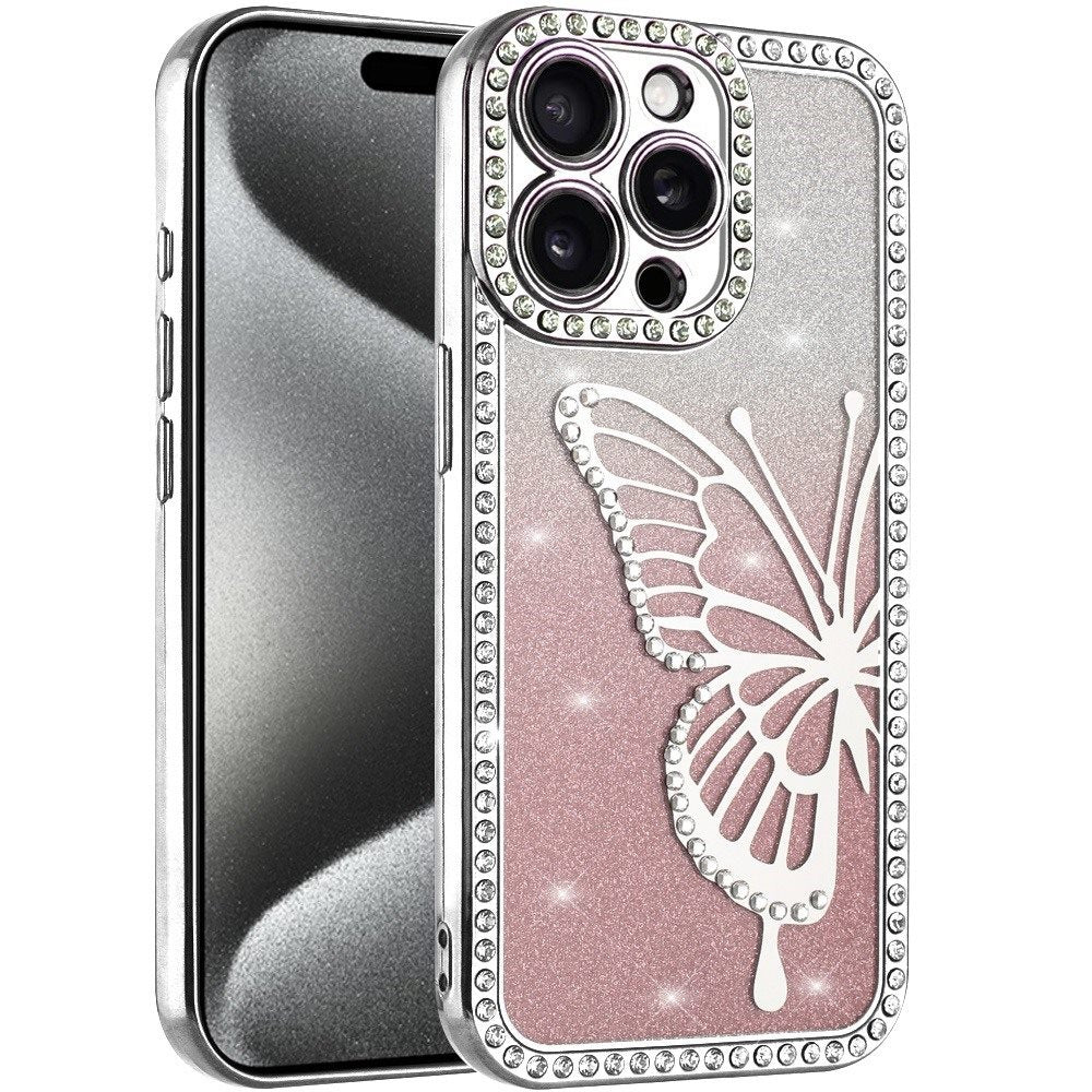 For Samsung Galaxy A16 5G Butterfly Glitter Diamond Shimmer Hybrid Slim & Stylish Electroplated Sparkly Bling Shockproof TPU Protective Case Cover