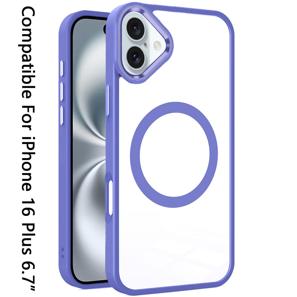 For Apple iPhone 16 Plus (6.7") MagSafe Compatible Transparent Greatest Clear Acrylic with Color Frame Thick Hybrid TPU Hard Case Cover