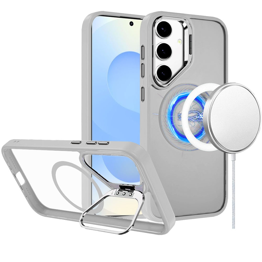 For Apple iPhone 13 Pro Heavy Duty Metallic Hybrid Tough TPU with Camera Ring Stand, MagSafe Compatible, Rugged Drop Protection Case Cover Clear