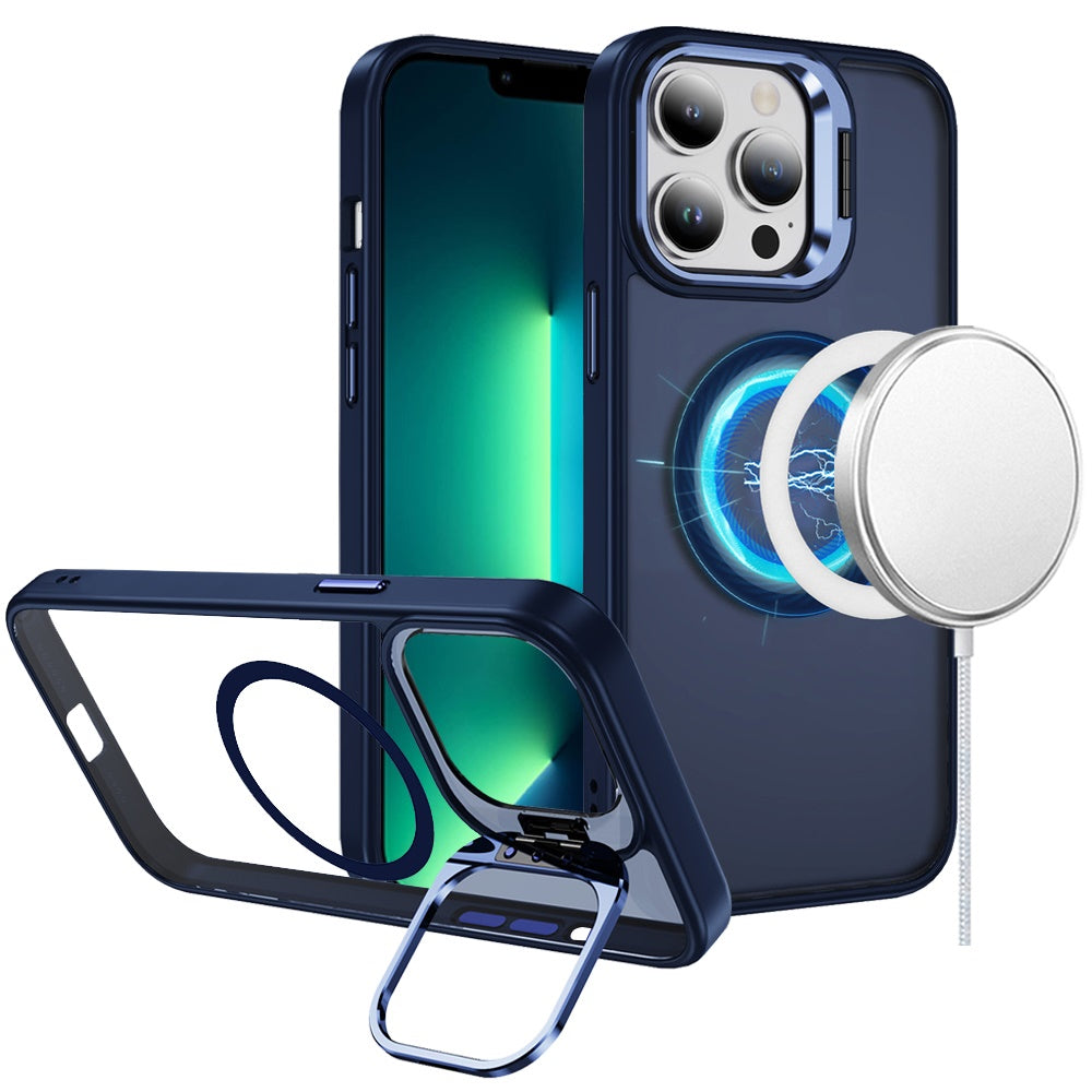 For Apple iPhone 12 Pro Max Heavy Duty Metallic Hybrid Tough TPU with Camera Ring Stand, MagSafe Compatible, Rugged Drop Protection Case Cover