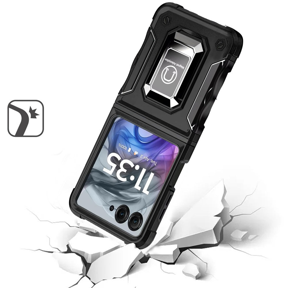 For Motorola Razr 2025 /2024 Hybrid Stand Magnetic Ring Holder Kickstand Heavy Duty Rugged Drop Silicone & Hard PC Shockproof Case Cover