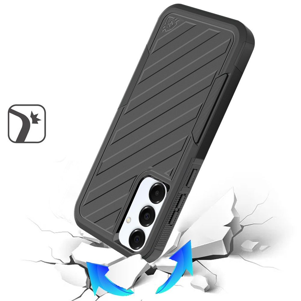 For Samsung Galaxy A36 Premium Hybrid Rugged lined Shockproof Textured 2-in-1 Non-Slip Hard PC & TPU Non Slip Tough Case Cover Black / Black
