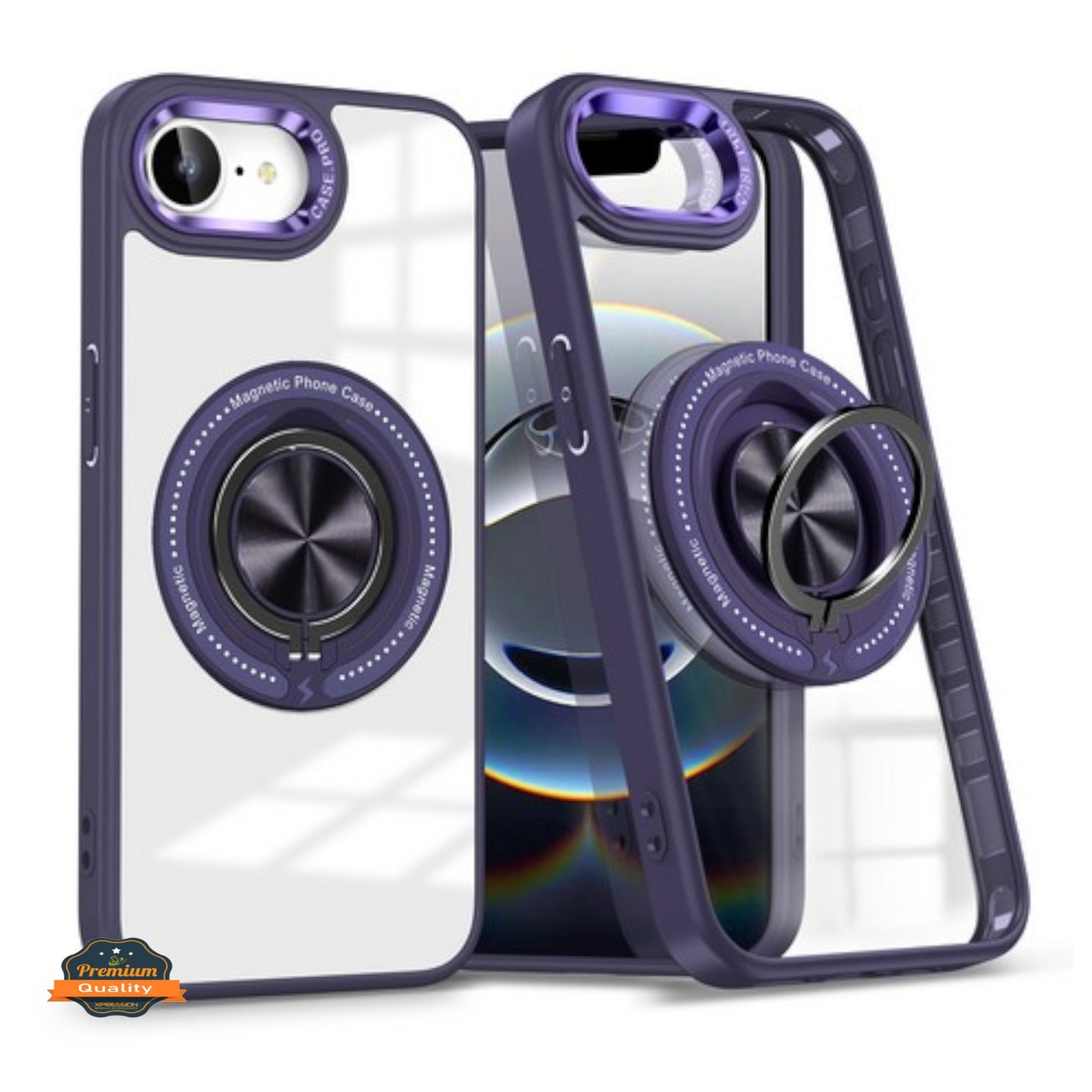 For Apple iPhone 16e /iPhone SE4 Clear Transparent Back Hybrid with Rotating Ring Stand, MagSafe Compatible Shockproof Slim TPU PC Case Cover