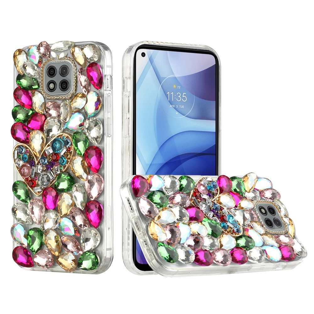 For Samsung Galaxy Z Fold 7 Bling Crystal 3D Full Diamonds Luxury Sparkle Rhinestone Hybrid Protective Case Cover Colorful Heart
