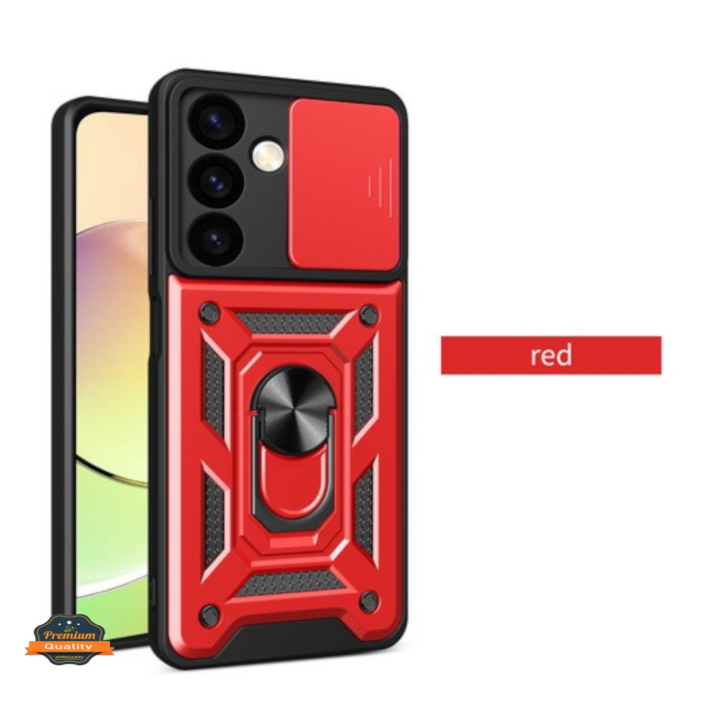 For Samsung Galaxy A16 5G Built in Sliding Camera Lens Protection & Finger Ring Stand Holder Hybrid TPU PC Shockproof Case Cover
