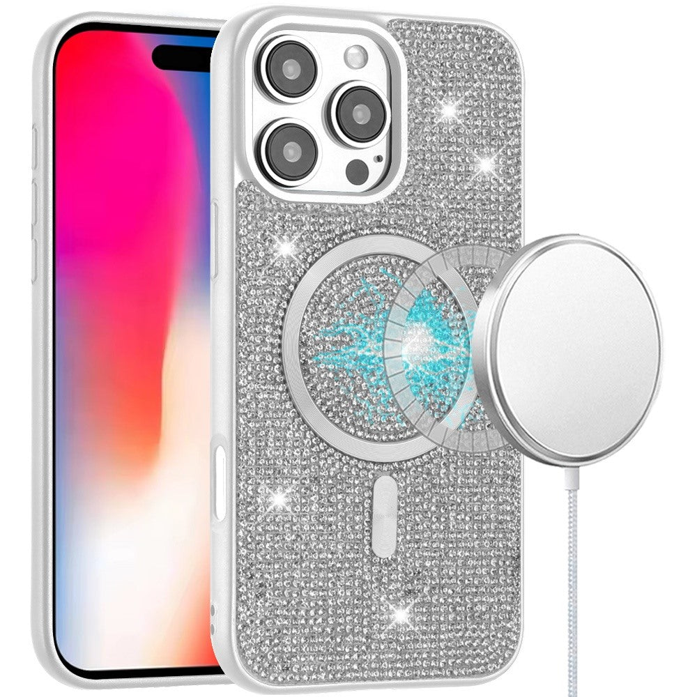 For Apple iPhone 14 Pro Max Diamond Pattern Bling Sparkly Shockproof Protective with Stylish Crystal Design Compatible with Magsafe Case Cover