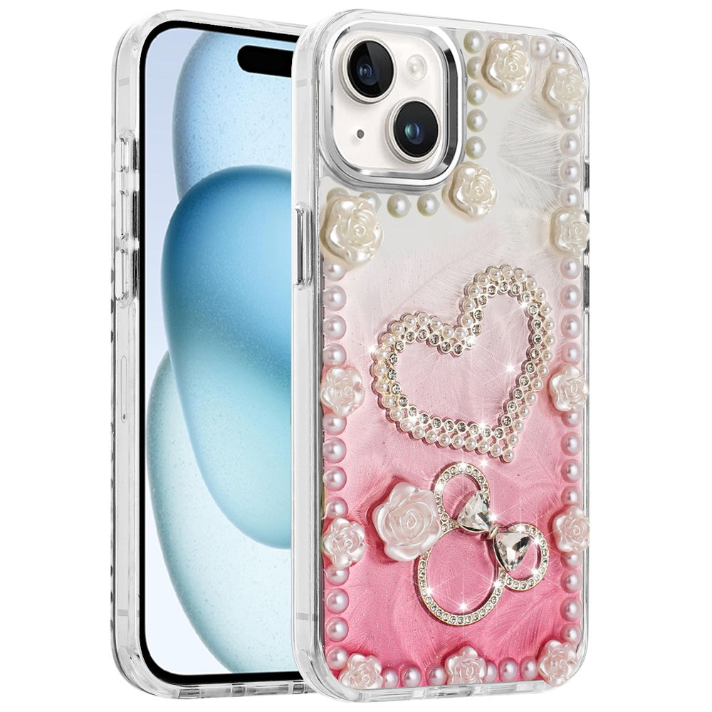 For Samsung Galaxy A36 Bling Fashion Design with 3D Pearls Epoxy Glitter Ornaments Chrome Edge Hard Slim PC Case Cover