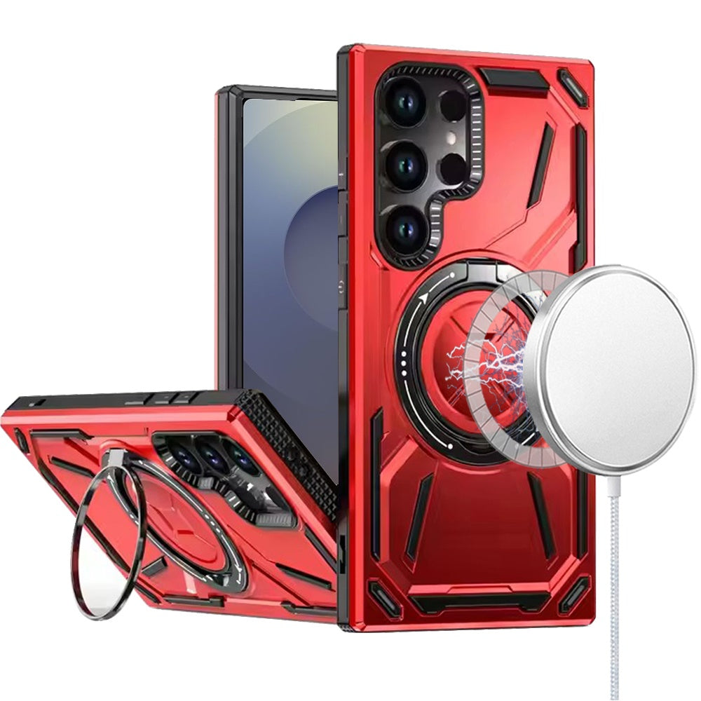For Samsung Galaxy A15 5G Hybrid Magnetic Ring and 360° Rotational Kickstand with MagSafe Compatible, Military Grade Drop Protection Case Cover Red