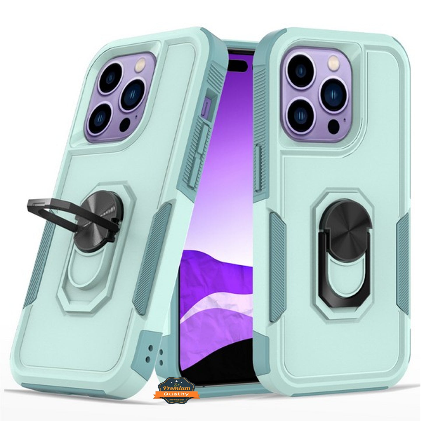 For Apple iPhone 15 Plus (6.7") Heavy Duty Hybrid Rugged 2in1 Shockproof Protective with Magnetic Ring Stand Holder Phone Case Cover