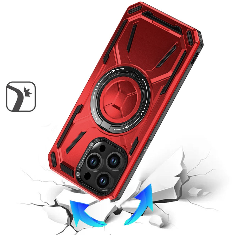 For Samsung Galaxy A15 5G Hybrid Magnetic Ring and 360° Rotational Kickstand with MagSafe Compatible, Military Grade Drop Protection Case Cover Red