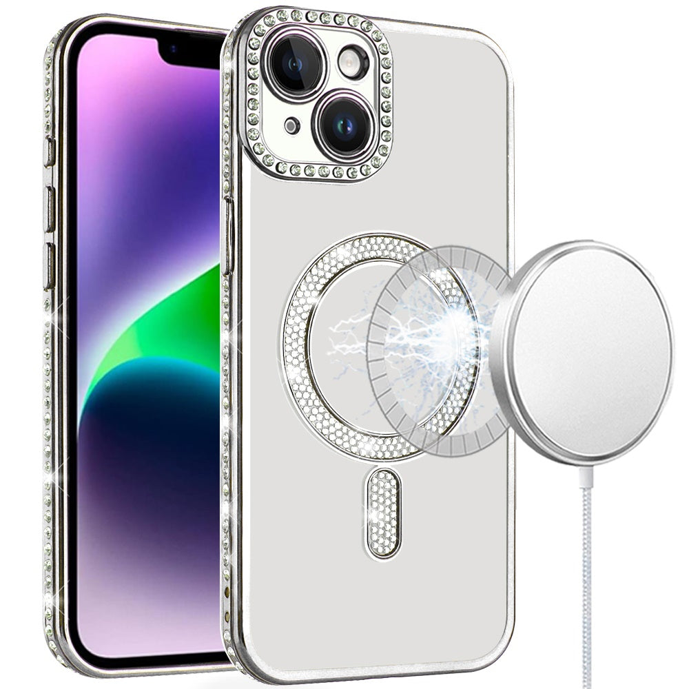For Apple iPhone 11 Bling Case with Diamond Magnetic Circle, Transparent Slim Shockproof Hybrid Slim Fit Case Cover