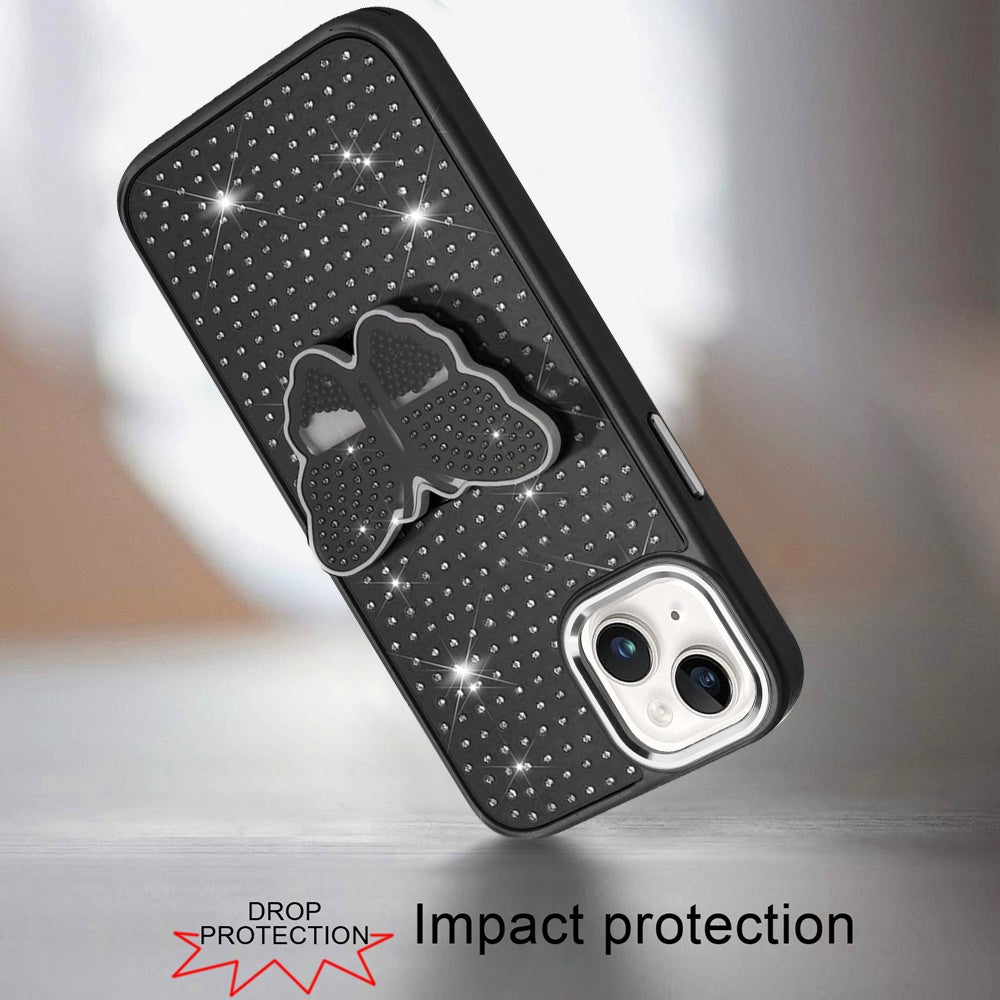 For Motorola Edge 2025 Butterfly Moveable Grip 3D Pop Stand Full Diamond Bling Sparkling TPU Fashion Hybrid Case Cover