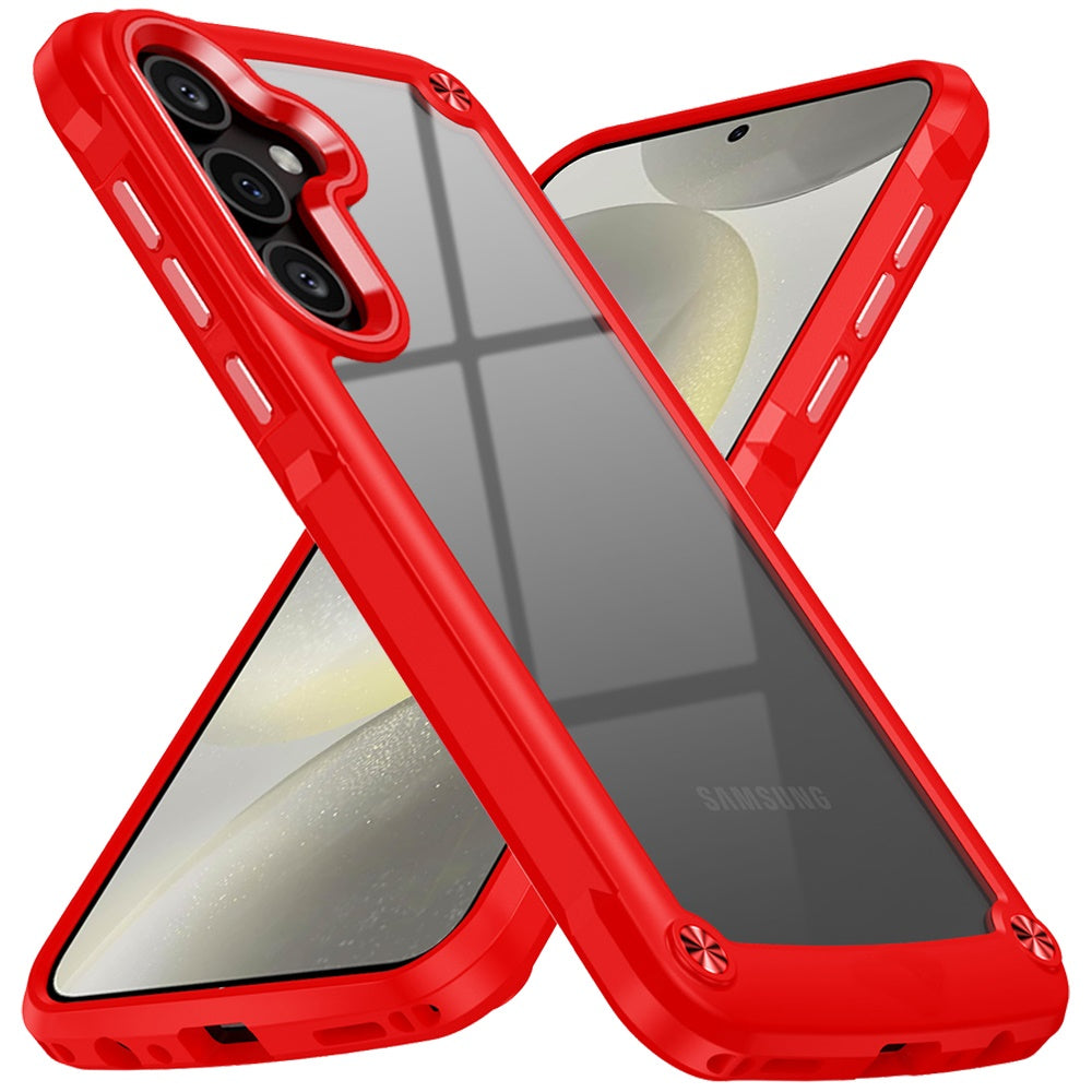 For Samsung Galaxy A26 Hybrid Transparent Rubber with Metal Buttons & Camera Edges Hard TPU Corner Frame Bumper Case Cover