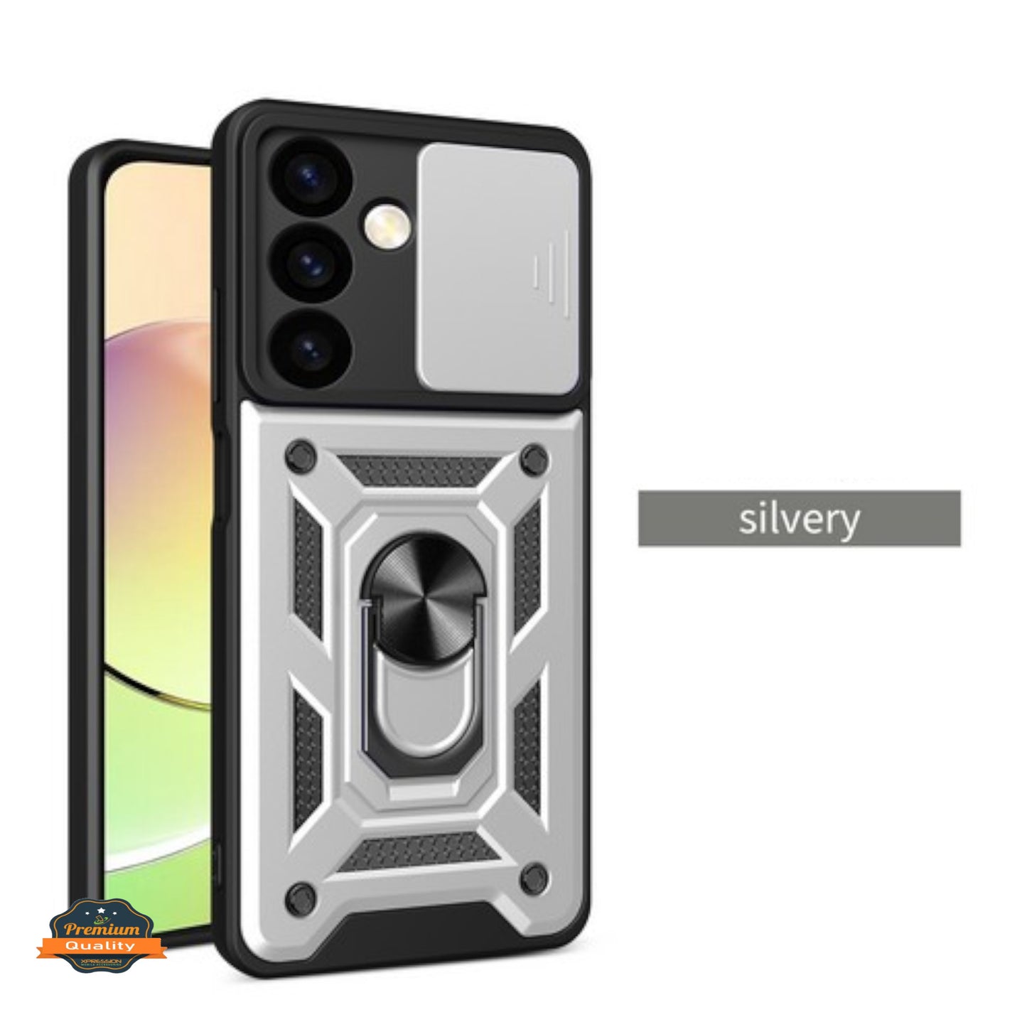 For Samsung Galaxy A16 5G Built in Sliding Camera Lens Protection & Finger Ring Stand Holder Hybrid TPU PC Shockproof Case Cover