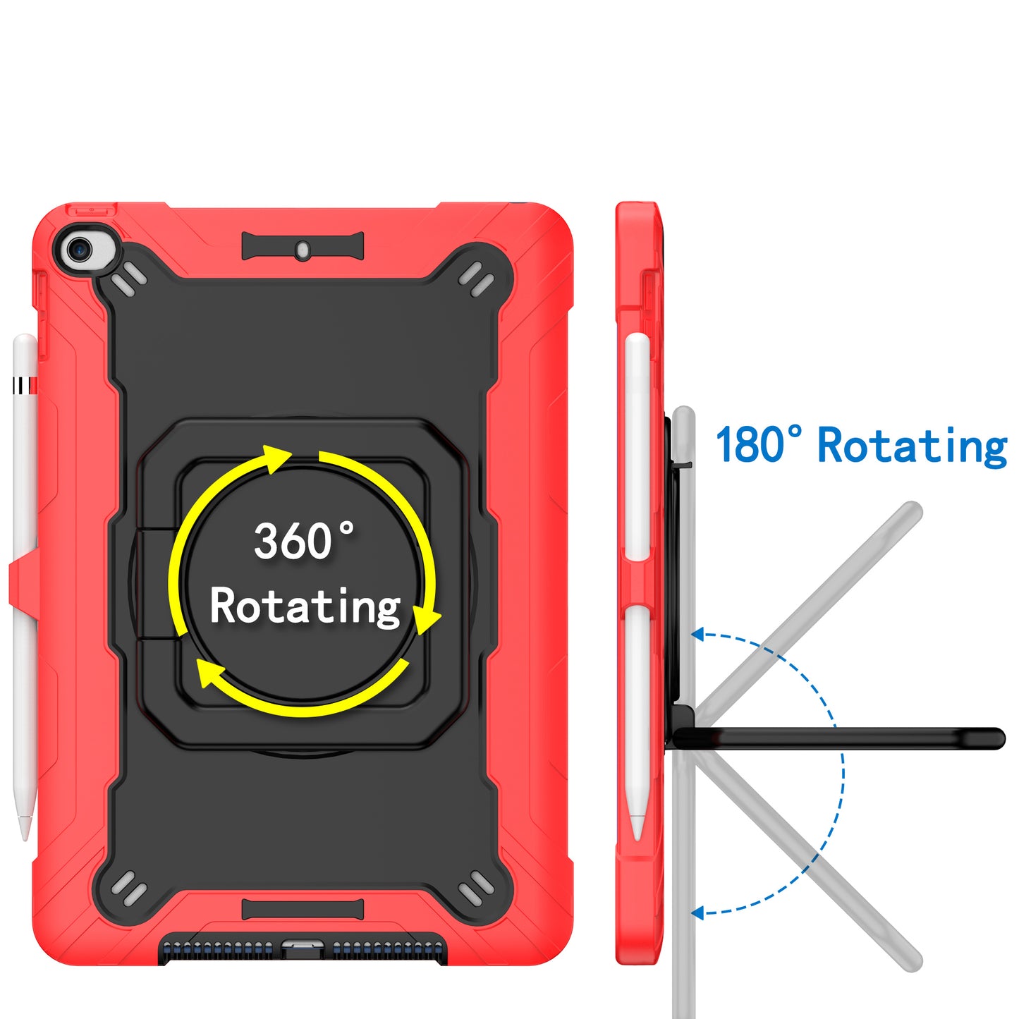 For Tough Hybrid 3 in 1 Case with 180° Rotating Kickstand, Adjustable Shoulder Strap, Shockproof TPU Rubber PC Red / Black Tablet Case Cover