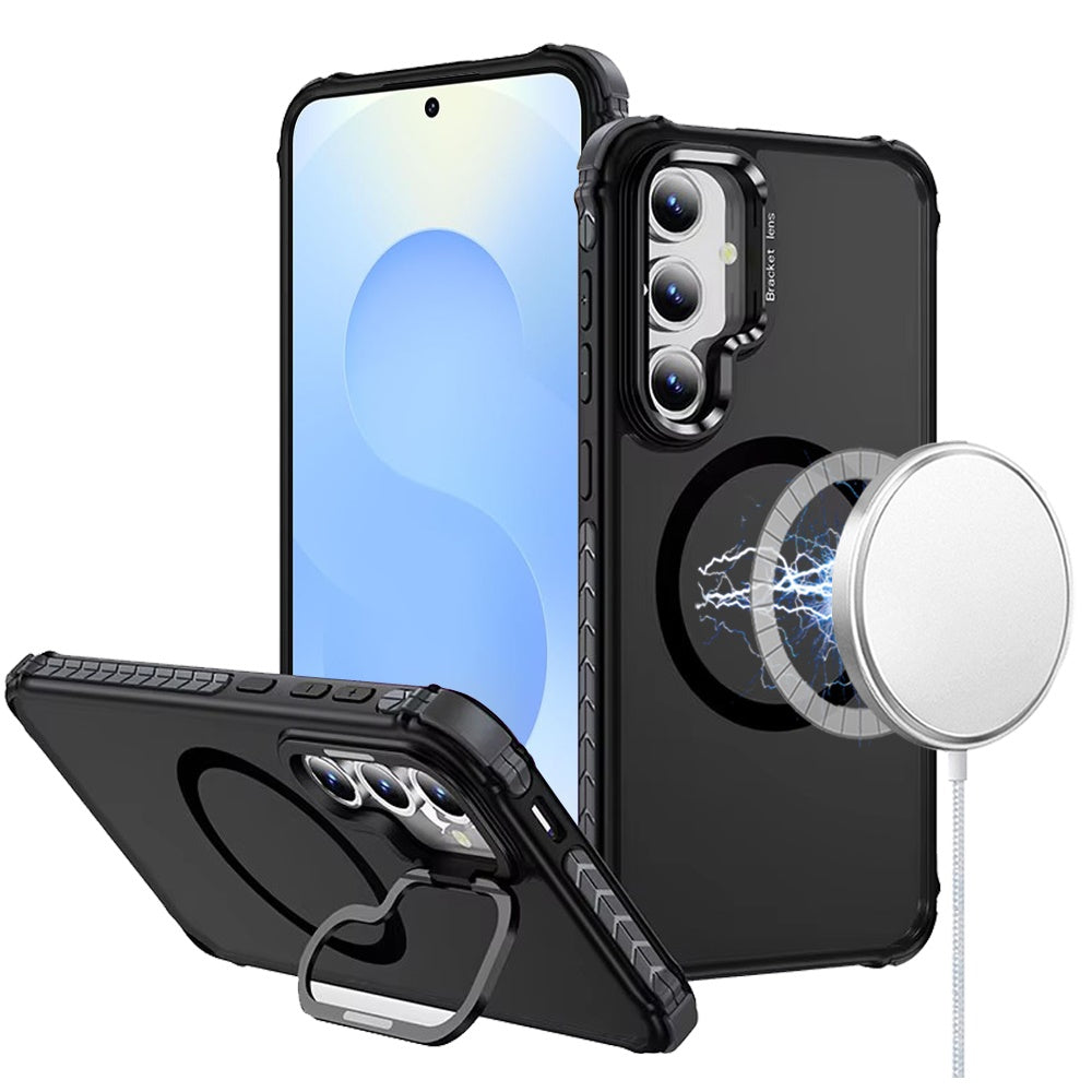 For Samsung Galaxy S25+ /S25 Plus /S24+ Plus Hybrid Metal Camera Stand Ring Sturdy, Compatible with MagSafe, Matte Hard TPU Colorful Edge Case Cover