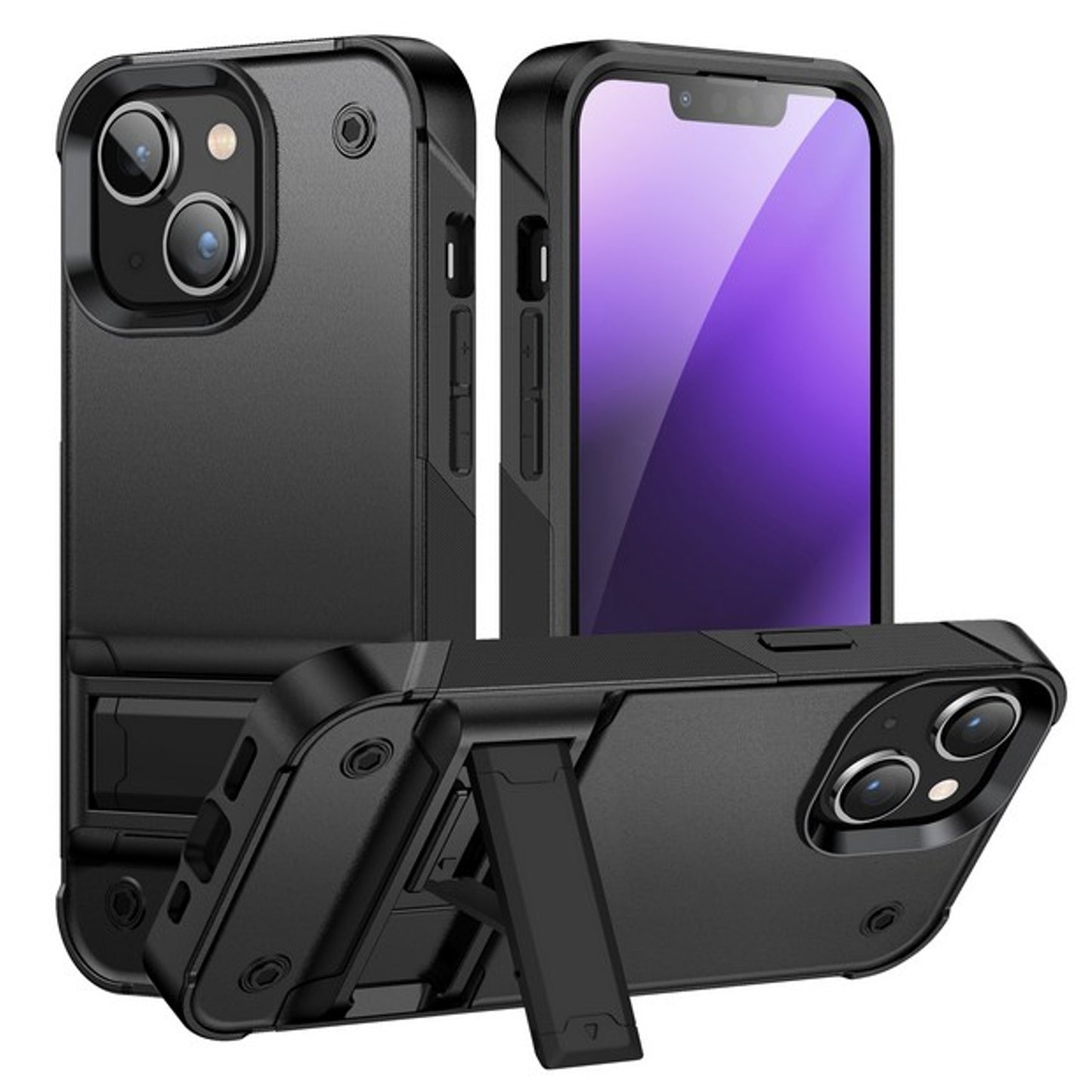 For Apple iPhone 15 Pro Max (6.7") Heavy Duty with Kickstand Stand Hybrid Military Armor Durable Shockproof Bumper Phone Case Cover
