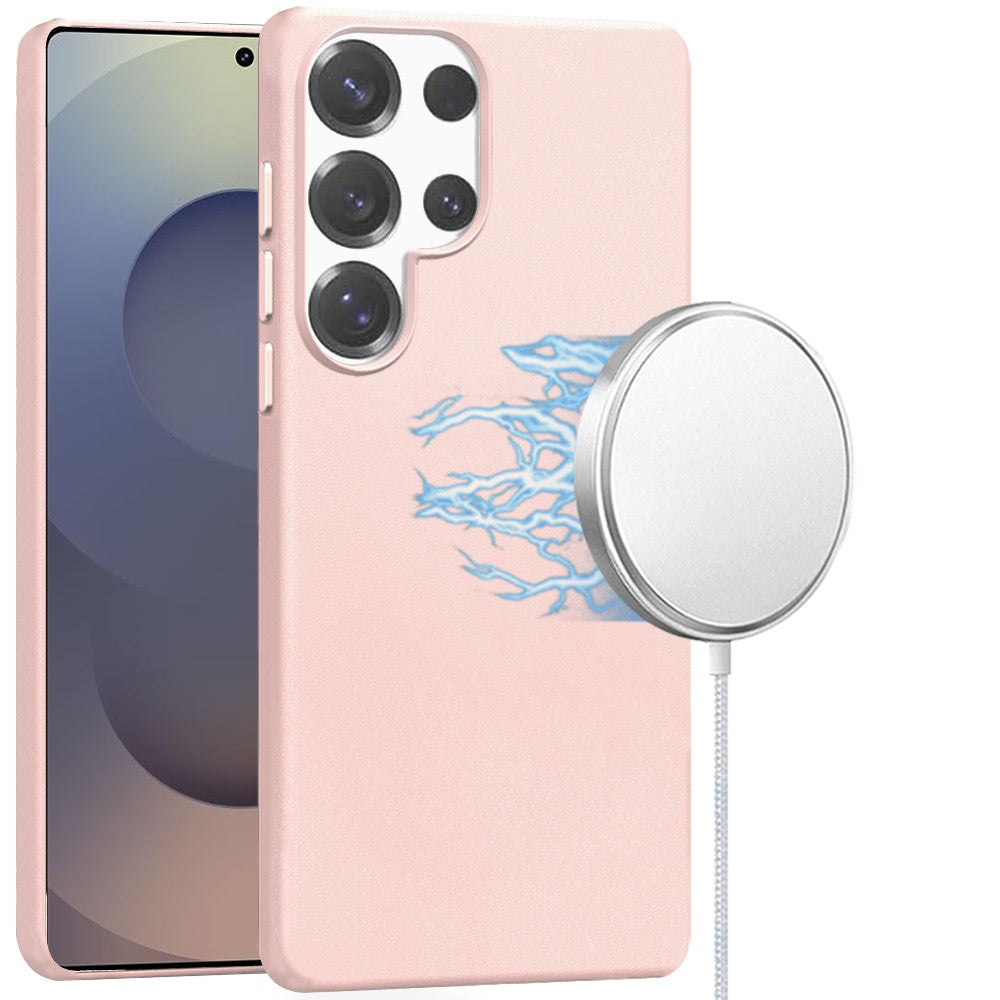 For Samsung Galaxy S25 Ultra MagSafe Compatible Original Invisible Circle PU Leather Hybrid with Colored Metal Buttons Case Cover