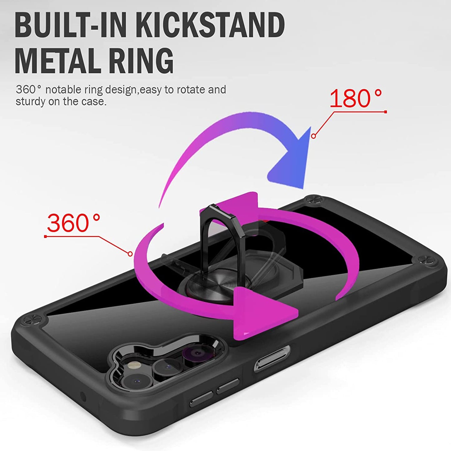 For Apple iPhone 15 Pro Max (6.7") Clear Transparent Hybrid with 360° Magnetic Ring Stand PC Heavy Duty Shockproof Phone Case Cover