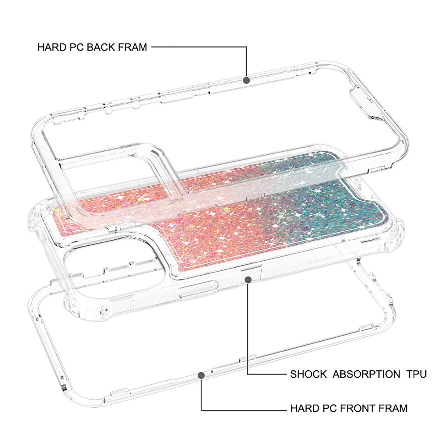 For Samsung Galaxy A36 Epoxy Bling Glitter Sparkly 3-in-1 Transparent Hybrid Full-Body Shockproof PC Bumper Case Cover