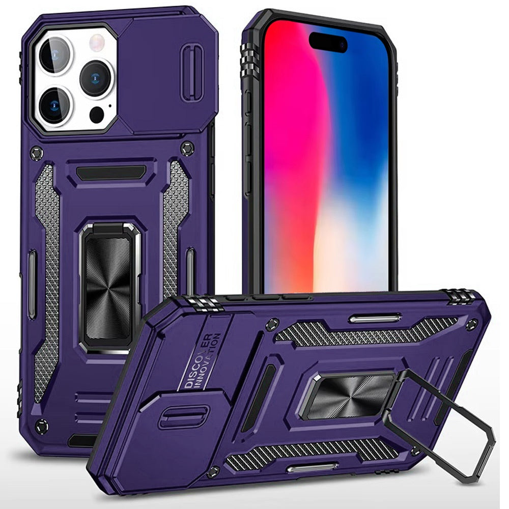For Samsung Galaxy A06 Hybrid Case with Rotation Ring Stand Shockproof & Slide Camera Window TPU Armor Drop-proof Case Cover