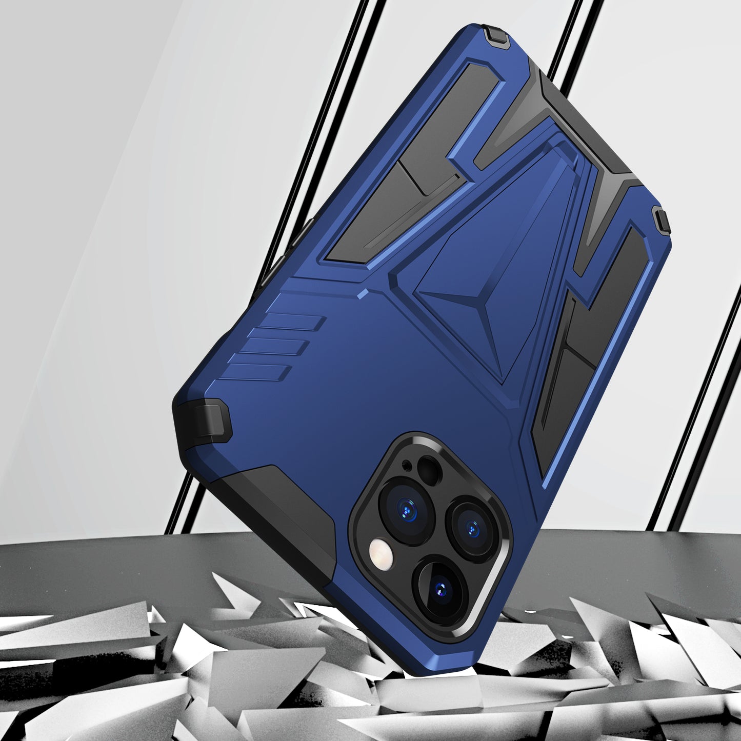 For Apple iPhone 13 Pro Max Heavy Duty Protection Hybrid Built-in Kickstand Rugged Shockproof Military Grade Dual Layer Full Body Case Cover Blue