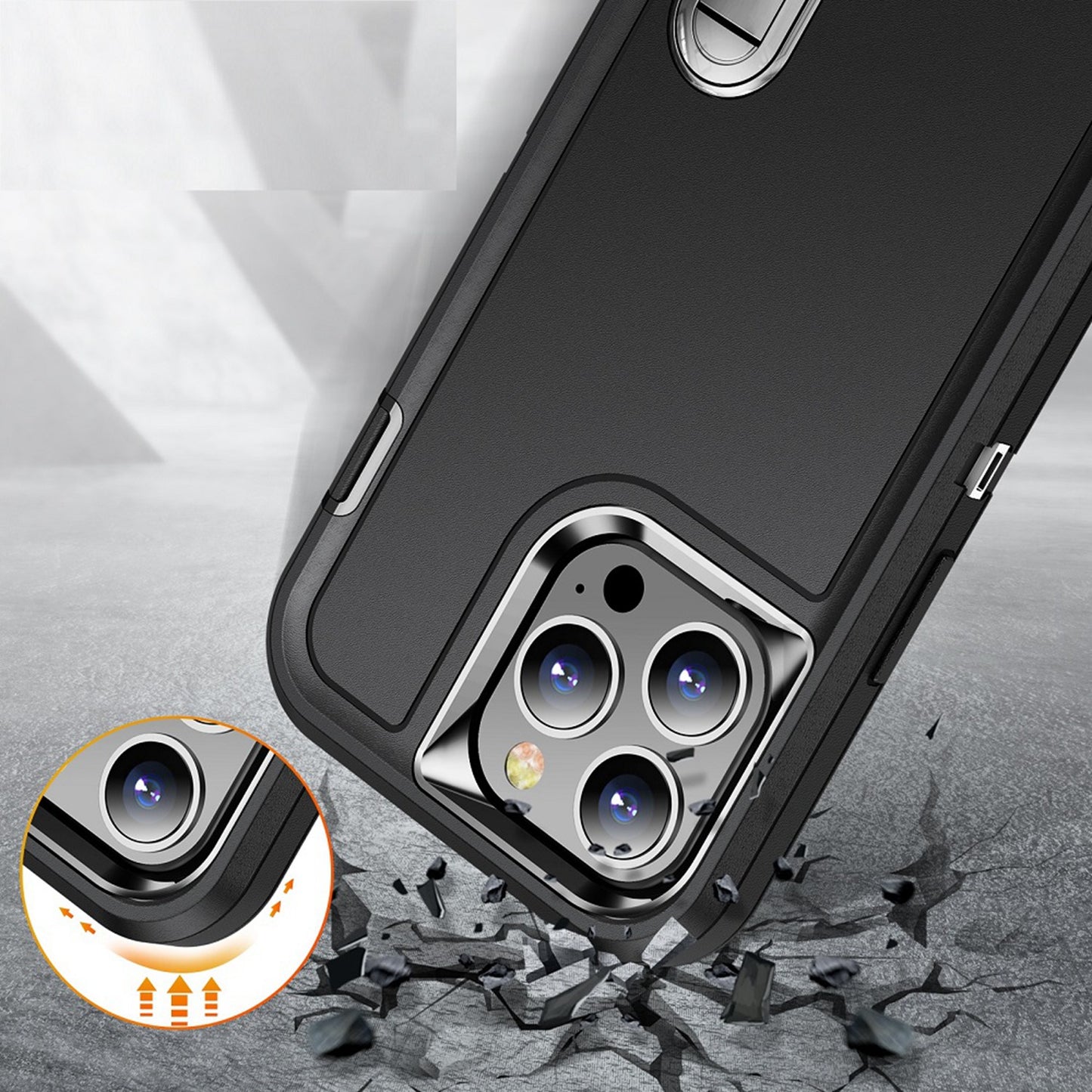 For Apple iPhone 16 (6.1") Hybrid 3 Layers Hard 3in1 Shockproof with Kickstand Heavy Duty Hard TPU Rubber Anti-Drop Case Cover Black