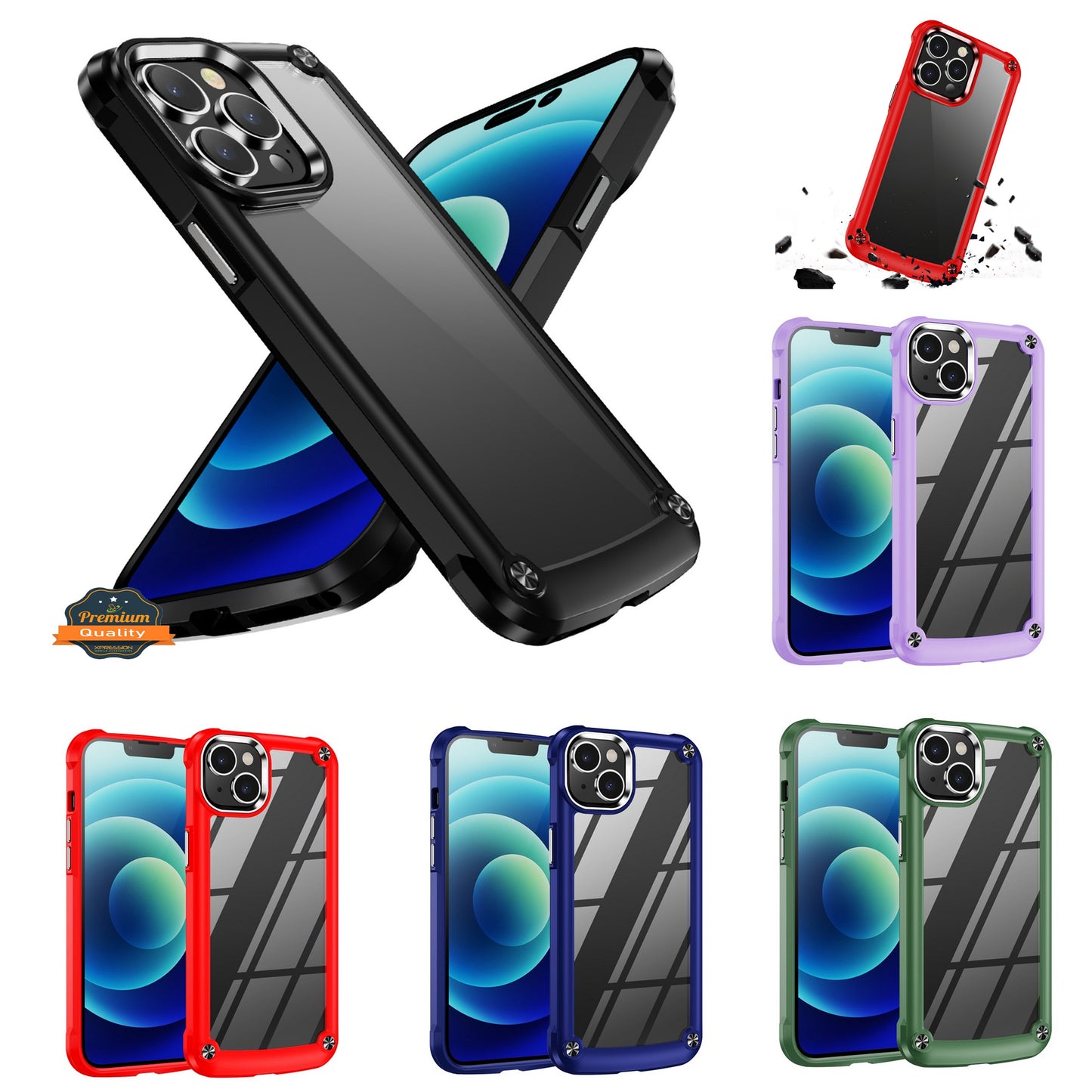 For Apple iPhone 15 Plus (6.7") Heavy Duty Hybrid Clear back Shield Hard PC + TPU Bumper Edge Frame Shockproof Phone Case Cover