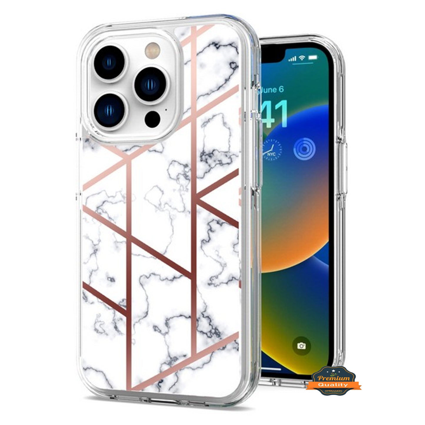For Apple iPhone 15 Pro (6.1") Stylish Hybrid Fashion Marble Trendy Design Hard Back PC Shockproof TPU Protective Phone Case Cover