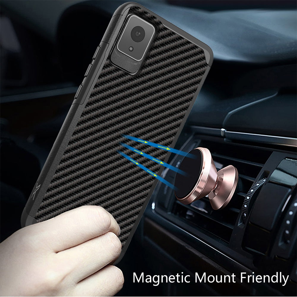 For Samsung Galaxy A36 Fashion Graphic Design Hybrid 2in1 Tough Strong Hard PC TPU Frame, Magnet Mount Friendly, Shockproof Protection Case Cover Carbon Fiber Black