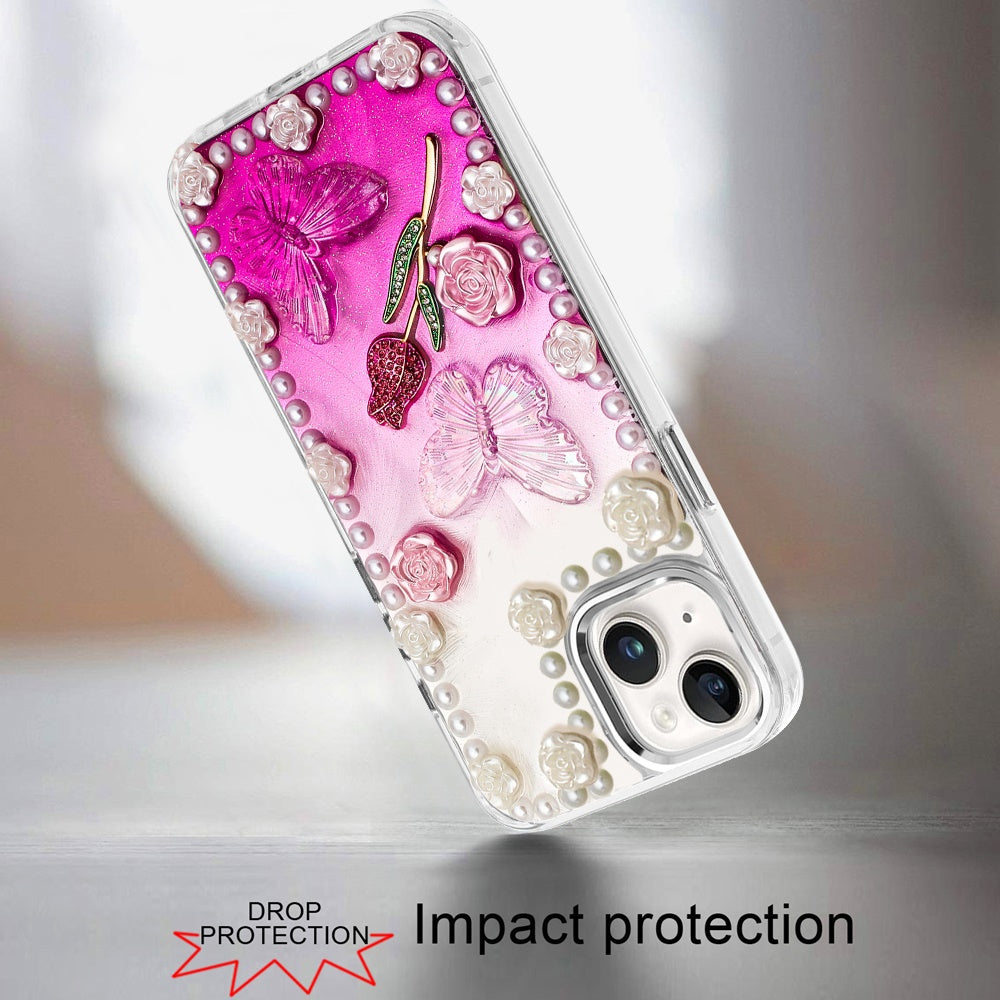 For Samsung Galaxy A36 Bling Fashion Design with 3D Pearls Epoxy Glitter Ornaments Chrome Edge Hard Slim PC Case Cover