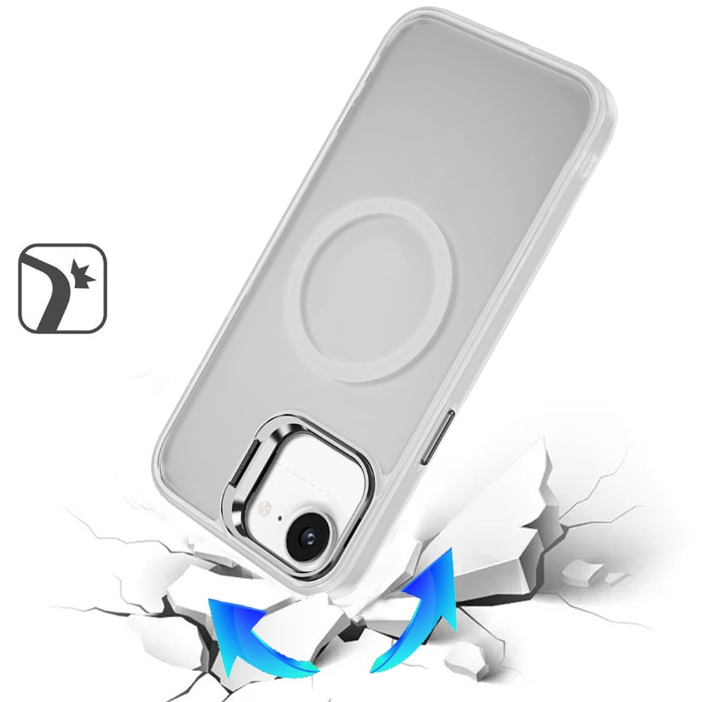 For Apple iPhone 16e (E edition) Heavy Duty Metallic Hybrid Tough TPU with Camera Ring Stand, MagSafe Compatible, Rugged Drop Protection Case Cover