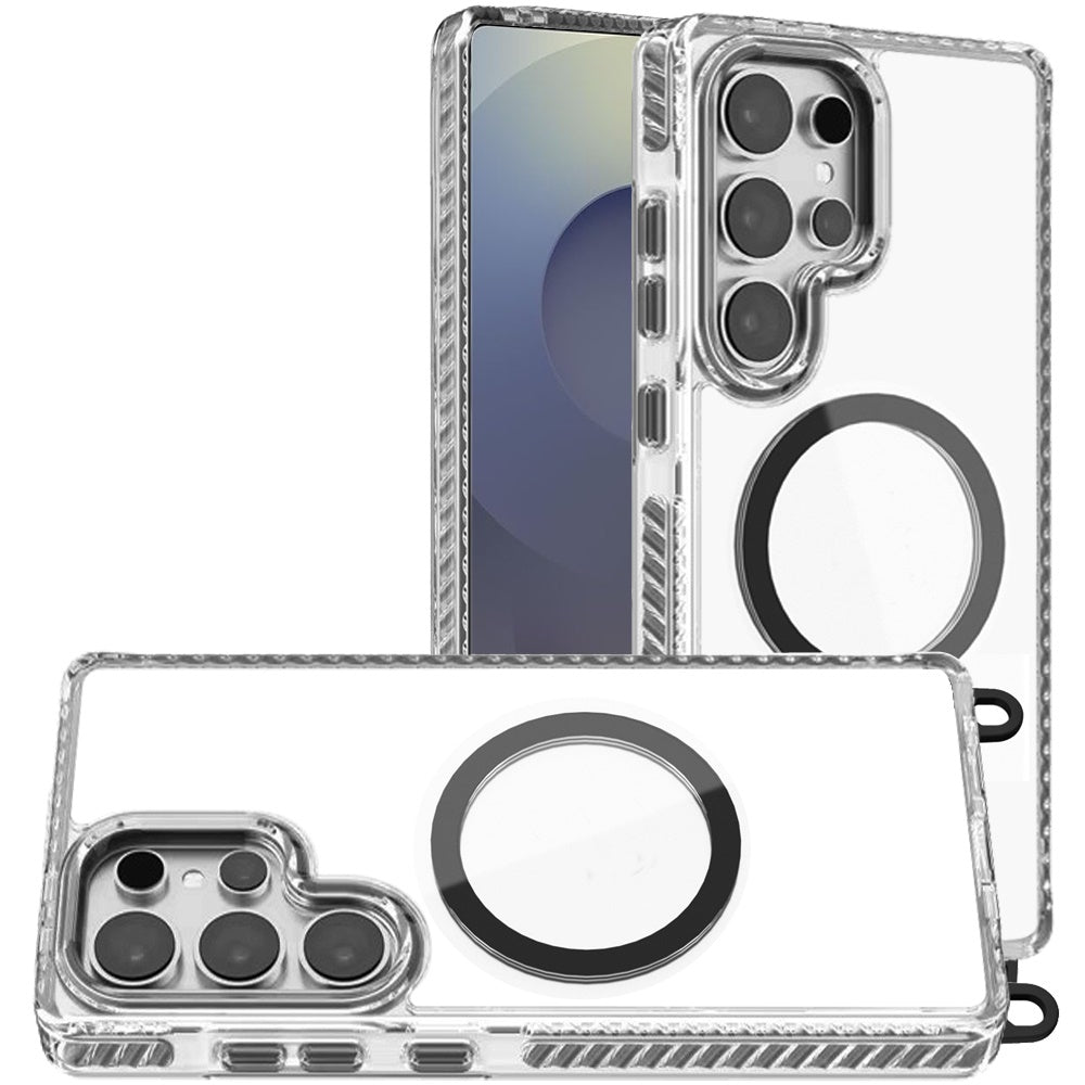 For Apple iPhone 16 Pro (6.3") Clear Magnetic Frame PC Back Shockproof Protective Case with Detachable Lanyard Strap, Compatible with MagSafe Case Cover