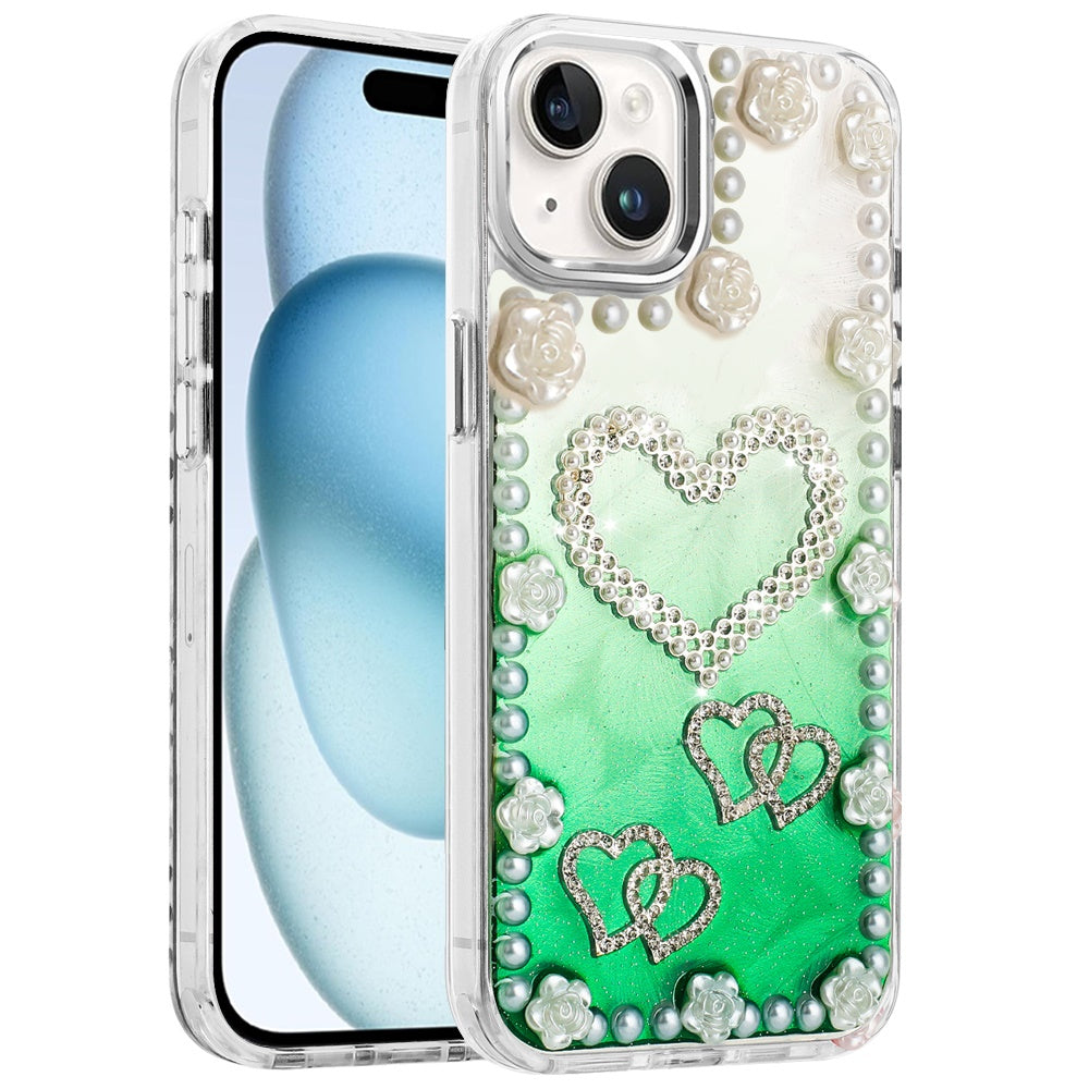 For Samsung Galaxy A36 Bling Fashion Design with 3D Pearls Epoxy Glitter Ornaments Chrome Edge Hard Slim PC Case Cover